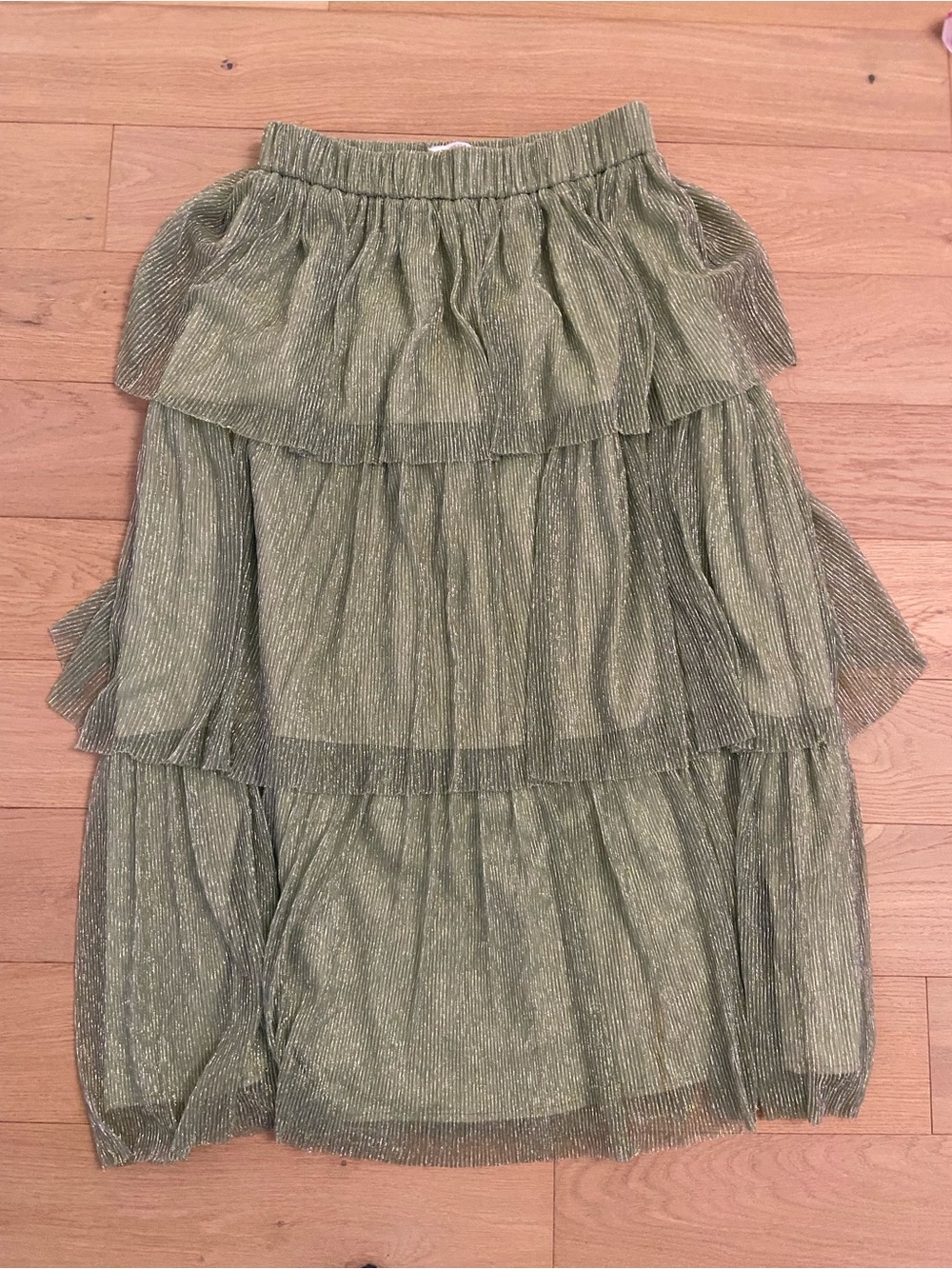 Greylin Olive Metallic Tiered Ruffle Tunic